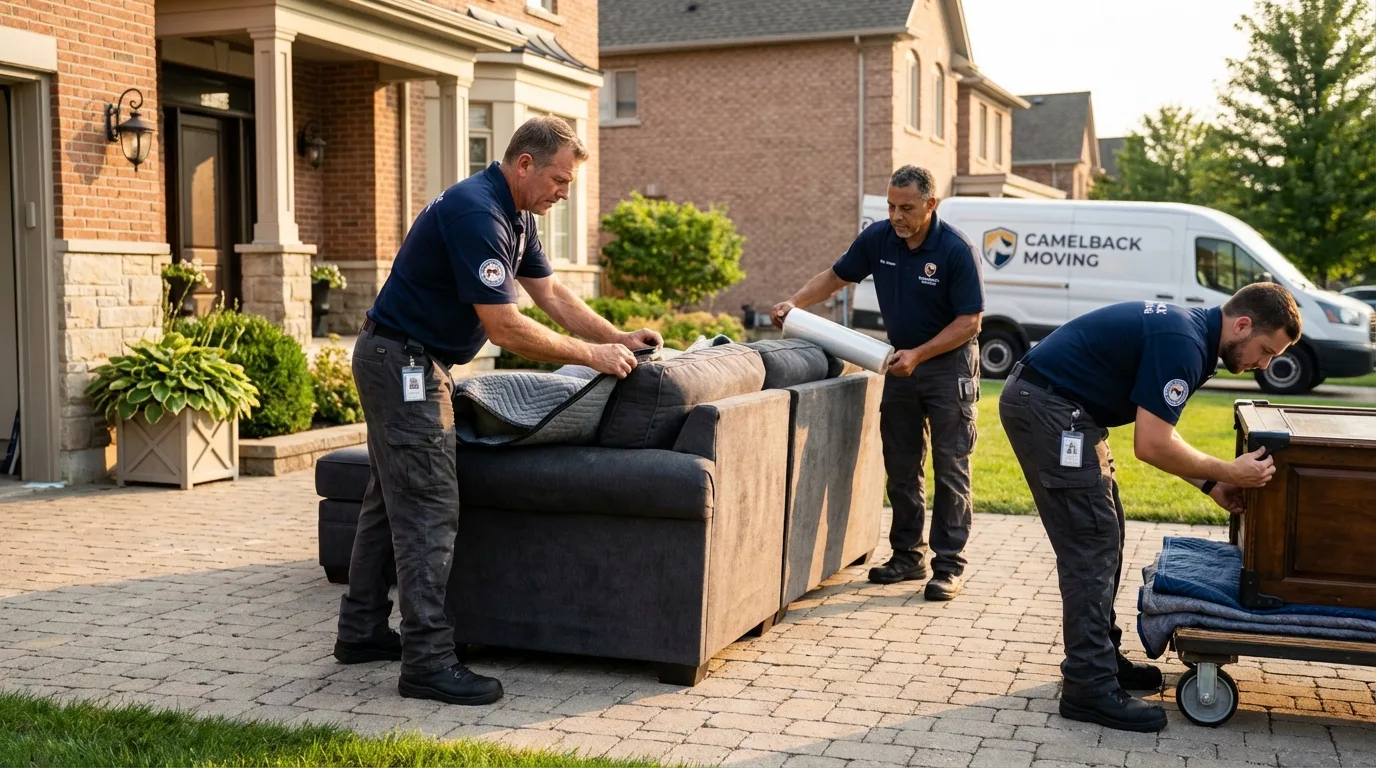 Large estate moving crew wrapping furniture in Gridley, IL